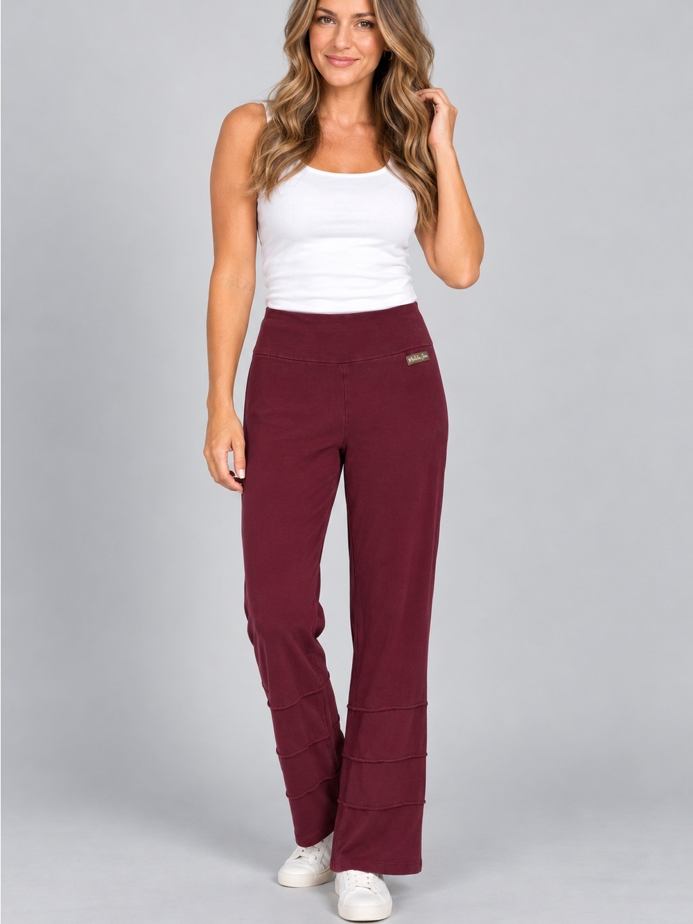 Matilda Jane Finn Pants Tiered Womens Size Large Wide Leg Deep Burgundy Boho GUC